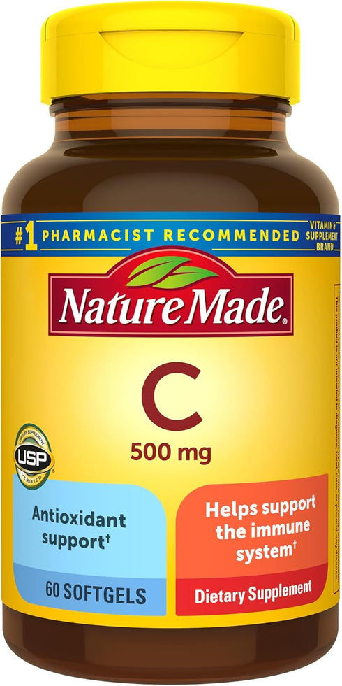 Nature Made Vitamin C 500 mg, Dietary Supplement for Immune Support, 60 Softgels