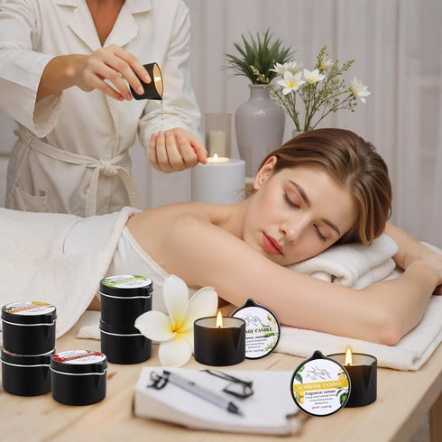 TLNFHRPI 12pcs Sets,1oz Massage Oil Candle,Moisturising Natural Soybeans Gift Low Temperature Body Oil Scented Candles