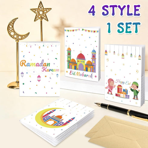 Sereliy 4 Sets Eid Gift Card Book, Eid Mubarak Money Holder Cards with Envelopes, Islamic Holiday Ramadan Kareem Gift