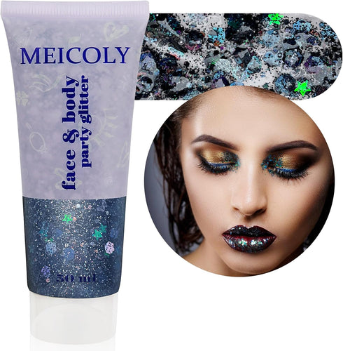 MEICOLY Black Face Glitter, Professional Body Paint for Halloween Cosplay SFX Makeup, 50ml