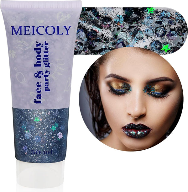 MEICOLY Black Face Glitter, Professional Body Paint for Halloween Cosplay SFX Makeup, 50ml