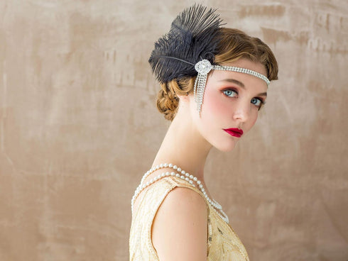 SWEETV Flapper Headbands - Womens 1920s Inspired Feather Headband, Great Gatsby Cocktail Party Rhinestone Hair