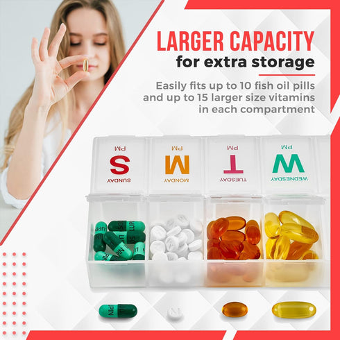 Large Weekly Pill Organizer, 2 Pack AM PM Pill Box for Medication, XL 7 Day Organizer with Braille