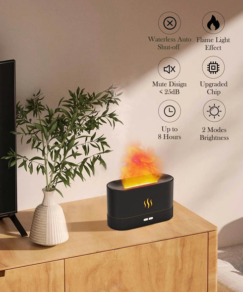 Flame Air Diffuser Humidifier,Upgraded Scent Diffuser for Essential Oils,Ultrasonic Aromatherapy,Fire Mist Humidi with 2 Brightness,Auto-off Function for Room Home Office(Black) by Aegci