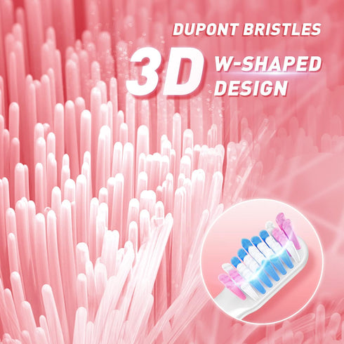 Electric Toothbrush for Adults, 10 Brush Heads, Rechargeable, 40000 VPM, 3 Modes, Smart Timer, Pink