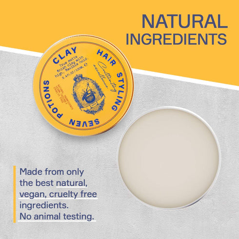 SEVEN POTIONS Hair Clay - 3.4 fl oz, High Hold Matte Pomade for Effortless Hair Styling, Natural, Vegan, Cruelty Free