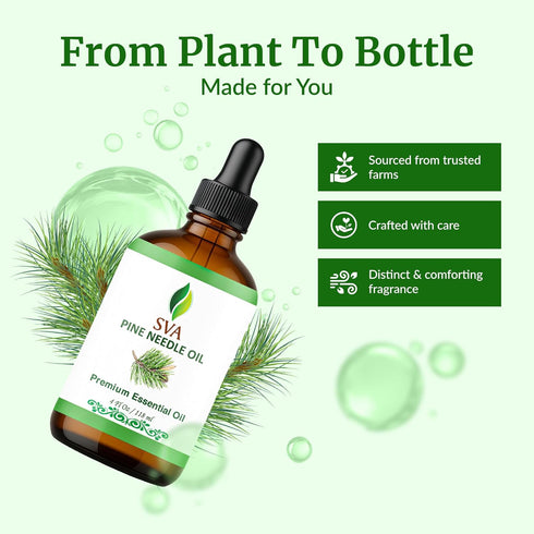 SVA Pine Needle Essential Oil, 4 Fl Oz, 100% Natural for Diffuser, Hair Care, Aromatherapy, Soap Making