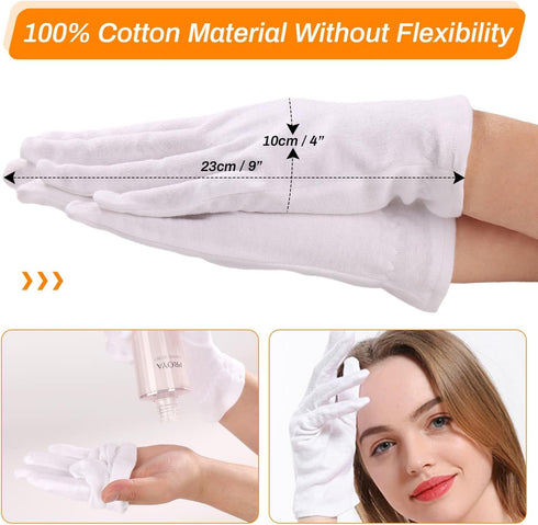 Selizo 6 Pairs 100% White Cotton Gloves for Eczema, Moisturizing Overnight Spa Lotion Gloves