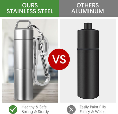 Small Pill Case, Portable Metal Keychain Holder, Waterproof Mini Stainless Steel Pill Organizer for Travel Purse Pocket