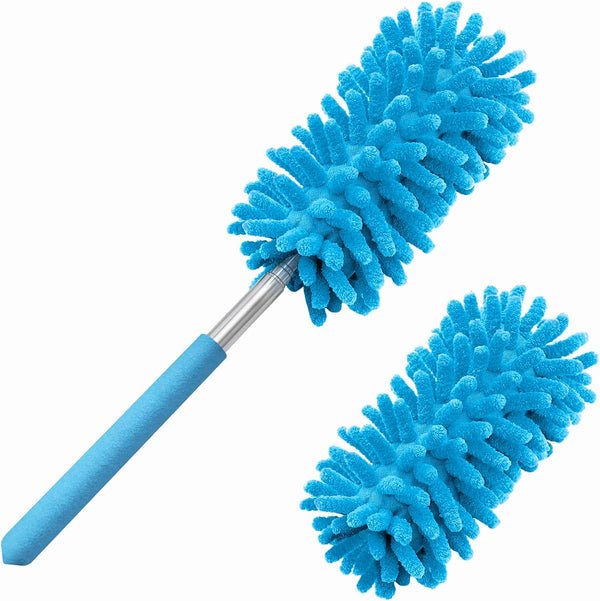 Microfiber Duster for Cleaning, Tukuos Hand Washable Duster with 2 Replaceable Heads, Extendable Pole for Home