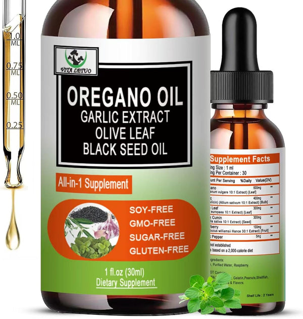 Vita letuo Organic Oil of Oregano with Black Seed Oil, Oregano Oil Liquid Drops