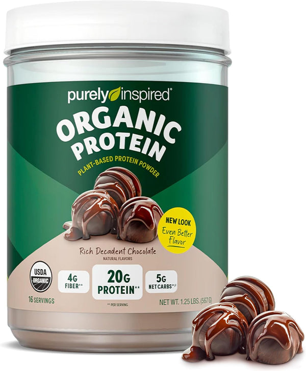 Purely Inspired Plant-Based Protein Powder for Men & Women, Rich Decadent Chocolate (16 Servings) - Vegan & Organic
