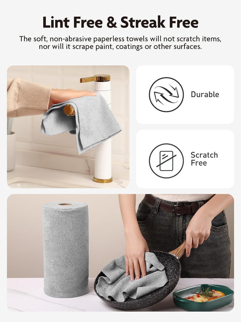 Microfiber Cleaning Cloth Roll - 75 Pack, 12" x 12", Reusable Washable Rags (Grey), Tear Away Towels