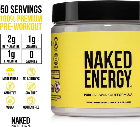 NAKED Energy - Pure Pre Workout Powder for Men and Women, Vegan, Unflavored, 50 Servings