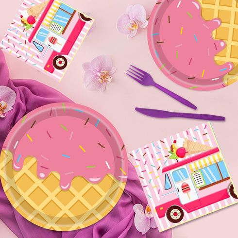 HSPAIDYP 50 Plates,7" Pcs Ice Cream Party Supplies Ice Cream Paper Ice Cream Dessert Plates Sweet One Popsicle Plates