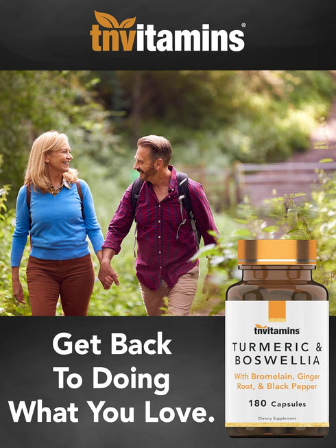 Turmeric & Boswellia Complex 180 Capsules with Ginger Root, Joint Support Supplement Produced in the USA