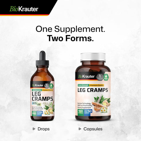 BIO KRAUTER Leg Cramps Capsules with Magnesium - 1200 mg Blend, 100 Vegan Caps for Natural Relief