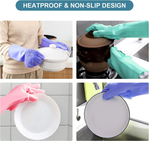 Angel Wings Magic Dish Washing Gloves with Scrubber, Silicone Reusable Cleaning Gloves