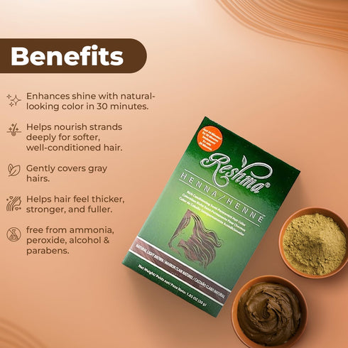 Reshma Beauty 30 Minute Henna Hair Color, Light Brown, 1.05 oz, 100% Gray Coverage, Semi-Permanent Ayurveda