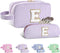2pcs Personalized Initial Makeup Bag A-Z, Monogram Travel Toiletry Bag for Women & Teen Girls, Purple, E