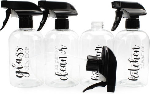 Cornucopia Plastic Cleaning Spray Bottles, Set of 4, 16oz Refillable Trigger Sprayers with Labels