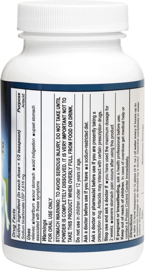 De La Cruz Pure Sodium Bicarbonate - USP Grade Bicarbonate of Soda – 100% Pure Baking Soda – Aluminum Free Antacid Powder for Heartburn & Indigestion - Packed in USA, 4 OZ.