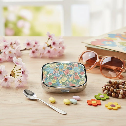 KDQEP 2 Square Pill Case Small Pill Box with Mirror Pocket Compartment Vitamin Pill Medicine Case Organizer Pill