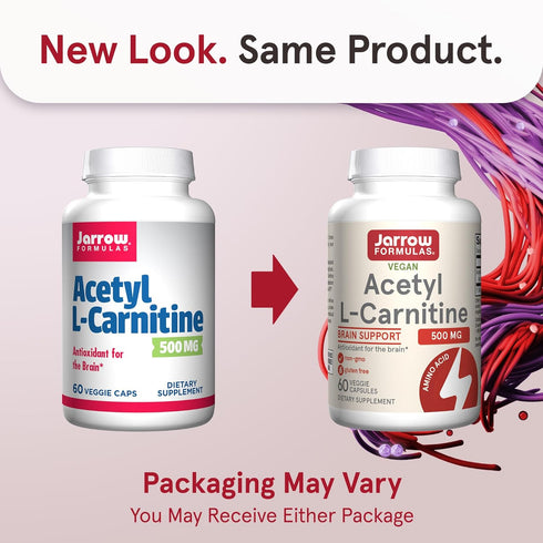 Jarrow Formulas Acetyl L-Carnitine 500 mg, Dietary Supplement, Amino Acid Support for Brain Health and Antioxidants, 60 Veggie Capsules, 60 Day Supply