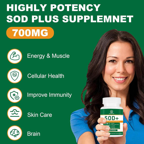 700MG Sod Superoxide Dismutase Supplement - High Potency Antioxidant for Cellular Health - 60 Capsules