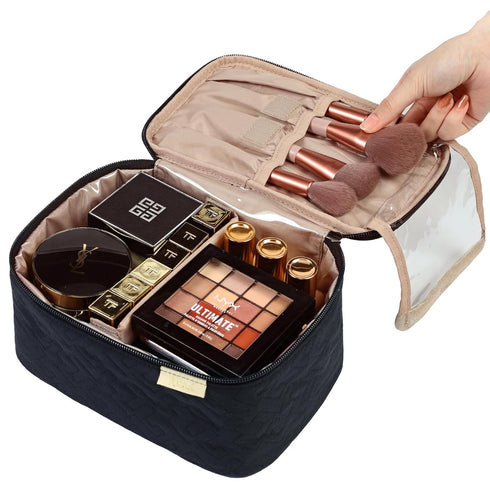 NISHEL Travel Makeup Bag for Women - Cosmetic Organizer Case for Travel-Size Accessories, Bottles, Brushes, and Skin