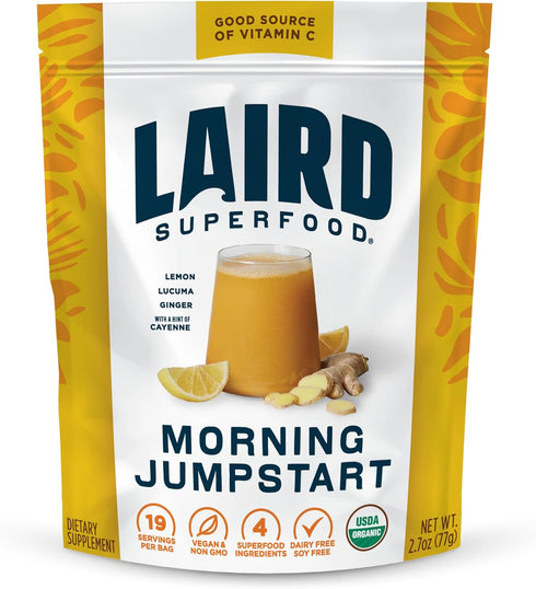 Laird Superfood Morning Jumpstart Powder Supplement, Lemon, Lucuma, Ginger, Cayenne Cleanse, Organic, 2.7 Oz Bag