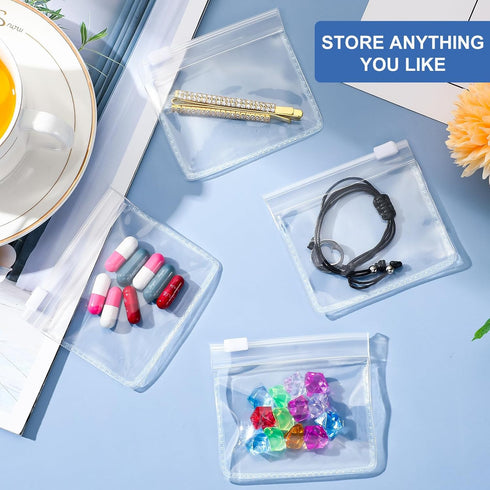 Meanplan 50 Pcs Reusable Pill Pouches, Clear Zippered Pill Bag, Transparent PVC Toiletry Carry Pouch, Travel Organizer
