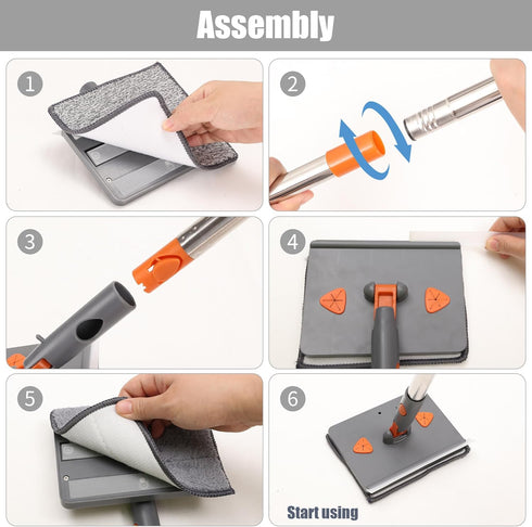 85” Baseboard Cleaner Tool with Handle, 180° Rotating Wall Mop, 6 Reusable Pads, Multifunctional Scrapper, Extension
