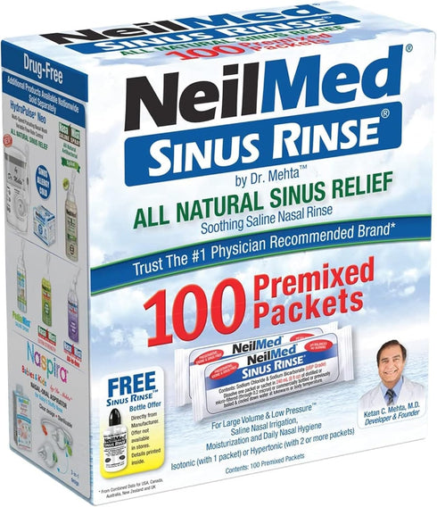 NeilMed Sinus Rinse All Natural Relief, Premixed Refill Packets, 100 Count