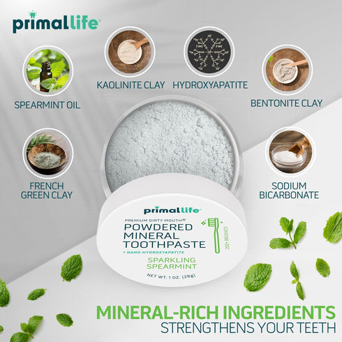 Primal Life Organics Dirty Mouth Toothpowder, Spearmint, 1 oz, Good for 200+ Brushings