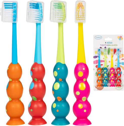 Kids Toothbrush 4 Pack, Soft Bristles with Suction Cup for Easy Storage, Toddler Sized Brush Head