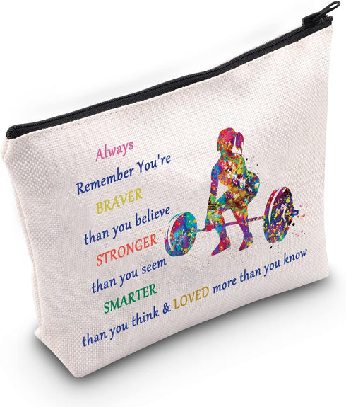 LEVLO Weight Lifting Makeup Bag, You Are Braver Stronger Smarter Gift Idea, Weightlifting Zipper Pouch (Always Weight