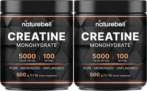 NatureBell 2 Pack Creatine Monohydrate Powder, 500 Grams, Pure Unflavored Micronized Creatine, Filler Free