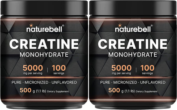 NatureBell 2 Pack Creatine Monohydrate Powder, 500 Grams, Pure Unflavored Micronized Creatine, Filler Free