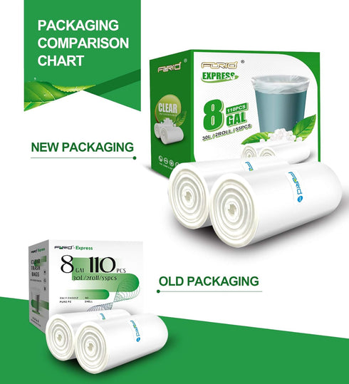 Clear Medium Garbage Bags, 8 Gallon Trash Bags, 110 Count Plastic Trash Bags for Bathroom
