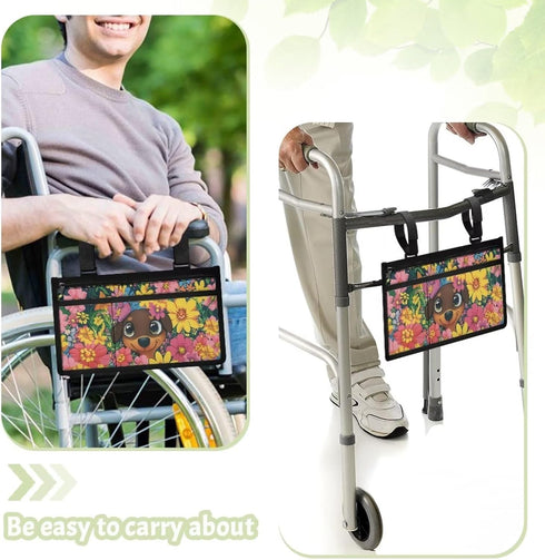 Qehuruxo Colorful Flower Dog Wheelchair Side Bag Wheel Chair Accessories Adults Foldable Wheel Chair Accessories