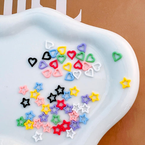 WOKOTO 100pcs Colorful 3D Resin Heart and Stars Nail Charms, Nail Jewels, Rhinestones, and Charms for Nail Art