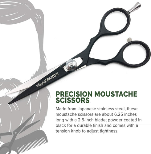Lucky Franc's Beard Grooming Kit with Japanese Scissors & Handmade Mini Combs for Men, Mustache Trimming