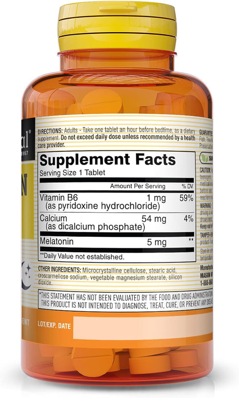 Mason Natural Vitamin Melatonin 5 Mg with Vitamin B-6 Extra Strength 60 Count