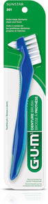 GUM Denture Brush - Dual Headed Hard Bristle Toothbrush for Dentures & Acrylic Retainers, Dentist Recommended Cleaner