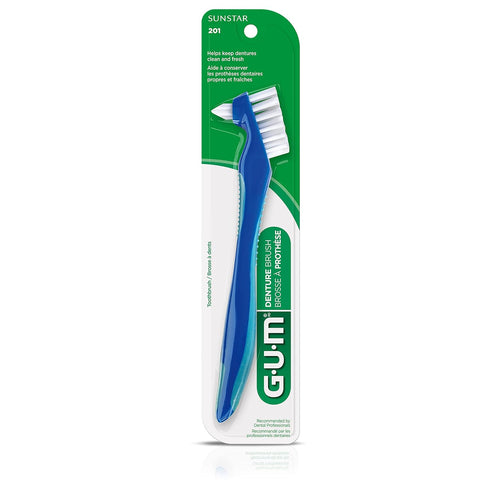 Recommended (Pack 2) GUM Denture Brush - Dual Headed Hard Bristle Toothbrush for Dentures & Acrylic Retainers - Dentist