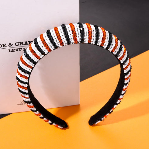 NVENF Halloween Headband for Women, Crystal Rhinestone Bejewelled Hairband with Orange Black Beads