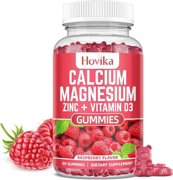 Calcium Magnesium Zinc Gummies with Potassium, Vitamin C, B6, D3, K2 - Supports Bones, Muscles, Teeth & Immunity - 60