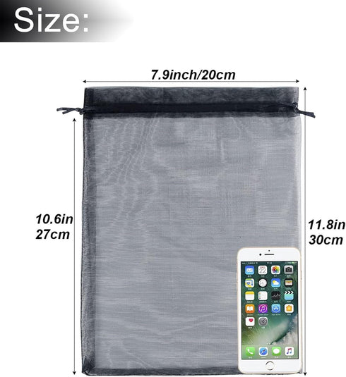 50Pcs Black Organza Bags 8X12 inch - Large Mesh Drawstring Sheer Halloween Goodie Gift Bags for Christmas Wedding