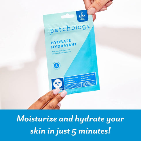 Patchology Hydrating Face Mask with Hyaluronic Acid - Moisturizing Sheet Masks for Men & Women, 2 Count
